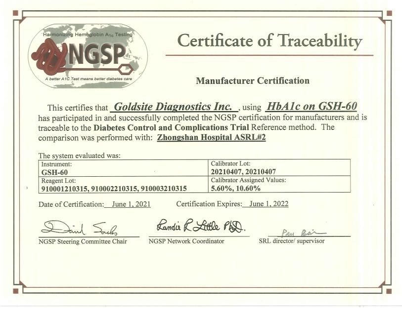 喜訊：國賽生物GSH-60等多款HbA1c檢測平臺獲NGSP和IFCC雙重認證